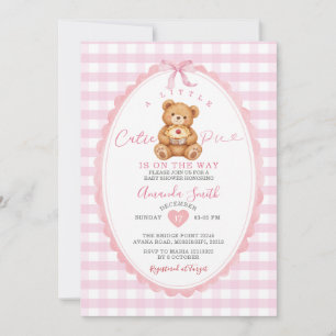 Rosa Gingham Little Cutie Pie Bär Baby Shower Einladung