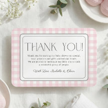 Rosa Gingham-Mädchen-Baby-Shower-Dankeskarten