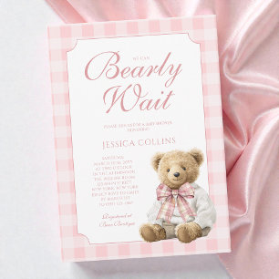 Rosa Gingham Mädchen Wir können es kaum erwarten B Einladung