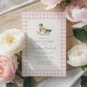 Rosa Gingham-Mallarden-Enten-Mädchen-Baby-Party Einladung