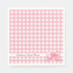 Rosa Gingham mit Schleife Baby Shower Servietten