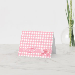 Rosa Gingham mit Schleife Servietten Dankeskarte