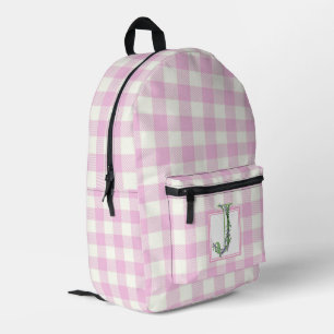 Rosa Gingham-Monogramm-Brief J Bedruckter Rucksack