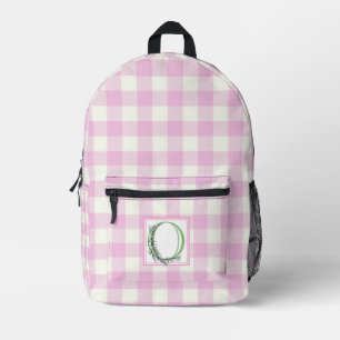 Rosa Gingham Monogramm Buchstaben O Bedruckter Rucksack