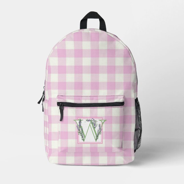 Rosa Gingham-Monogramm-Buchstaben W Bedruckter Rucksack (Vorderseite)