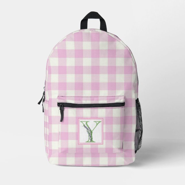 Rosa Gingham-Monogramm-Buchstaben Y Bedruckter Rucksack (Vorderseite)
