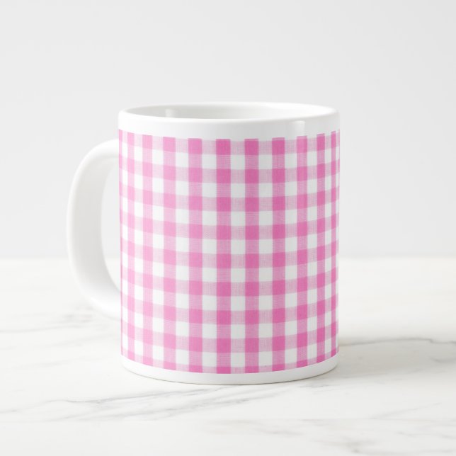 Rosa Gingham-Muster Jumbo-Tasse (Vorderseite Links)