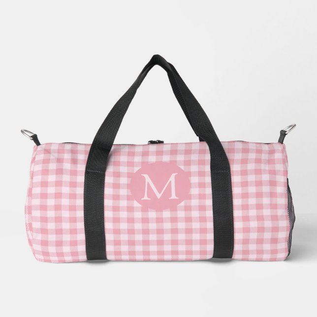 Rosa Gingham-Muster Mädchen Karo Karomuster Monogr Duffle Bag (Vorderseite)
