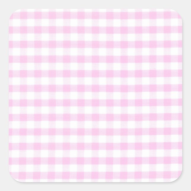 Rosa Gingham-Muster Quadratischer Aufkleber (Vorderseite)