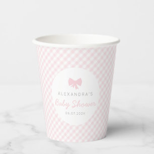 Rosa Gingham niedliche Bogen Babydusche Pappbecher