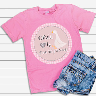 Rosa Gingham One Silly Goose Mädchen-Geburtstagsfe Baby T-shirt