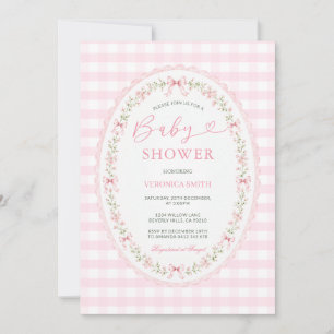 Rosa Gingham-Oval-Baby-Einladung zur Babyparty Einladung