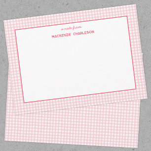 Rosa Gingham Personalisiert Mitteilungskarte
