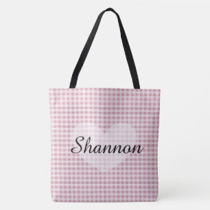 Rosa Gingham-personalisierte NamensTaschen-Tasche