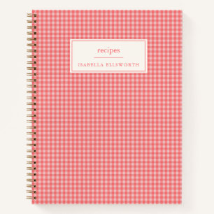 Rosa Gingham personalisiertes Rezeptname Notizbuch