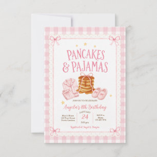 Rosa Gingham-Pfannkuchen und Pyjama-Geburtstagsfei Einladung
