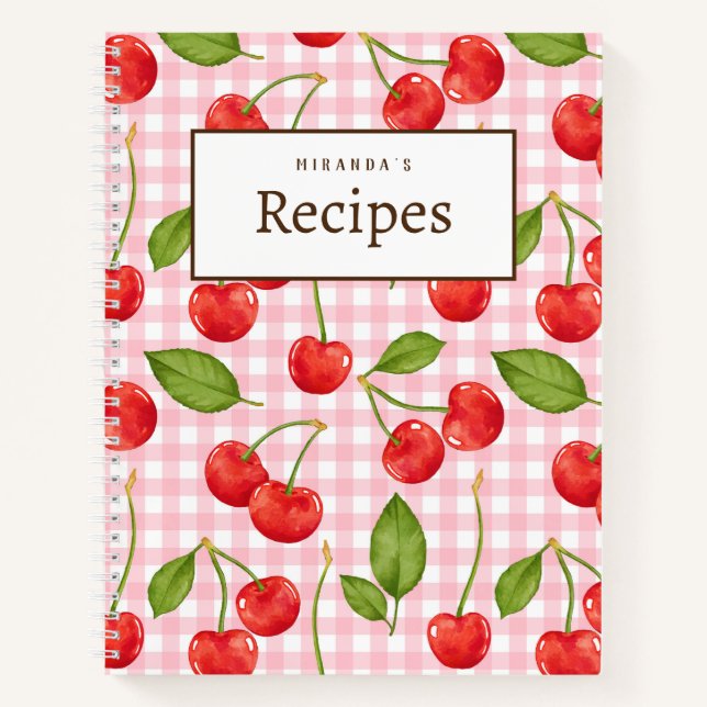 Rosa Gingham & Red Cherry Notizbuch (Vorderseite)