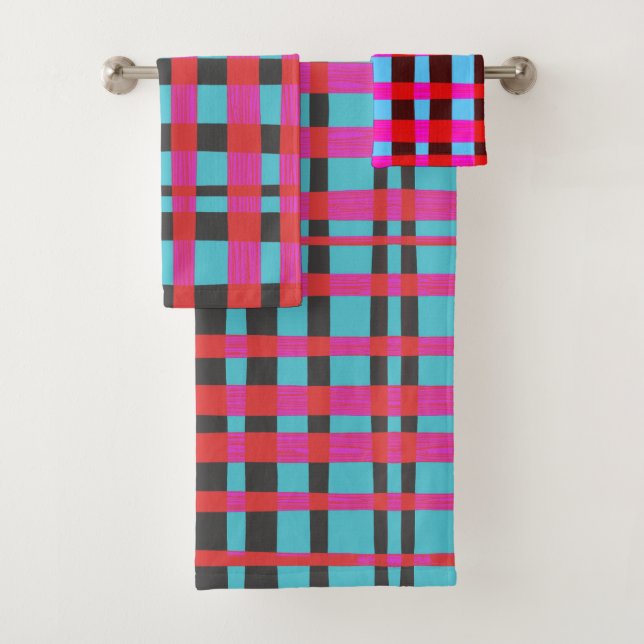 Rosa Gingham-Retro Badhandtuch Set (Insitu)