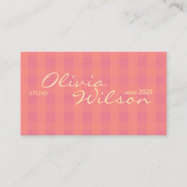 Rosa Gingham Retro-Studio-Kalligrafie-Geschäftskar Visitenkarte