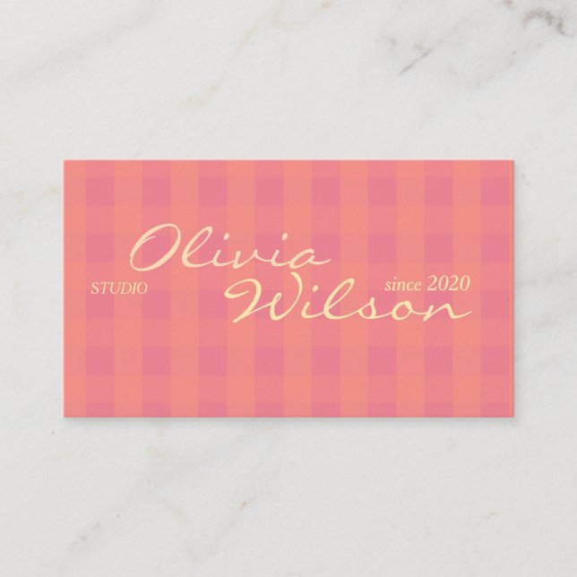 Rosa Gingham Retro-Studio-Kalligrafie-Geschäftskar Visitenkarte (Vorderseite)