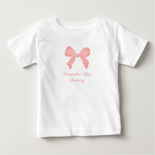 Rosa Gingham-Rosa-Schleifen-Geburtstag Baby T-shirt