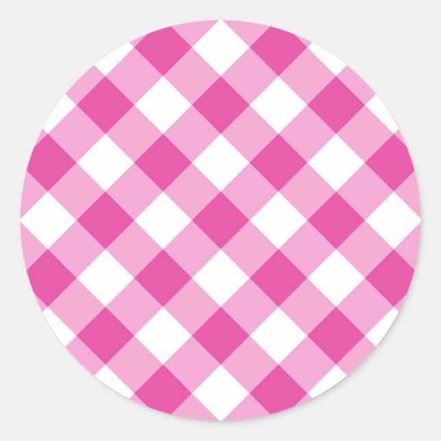 Rosa Gingham Runder Aufkleber (Vorderseite)