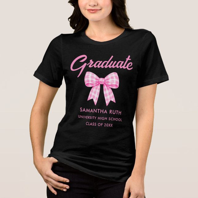 Rosa Gingham-Schleife Abschluss Tri-Blend Shirt (Vorderseite)