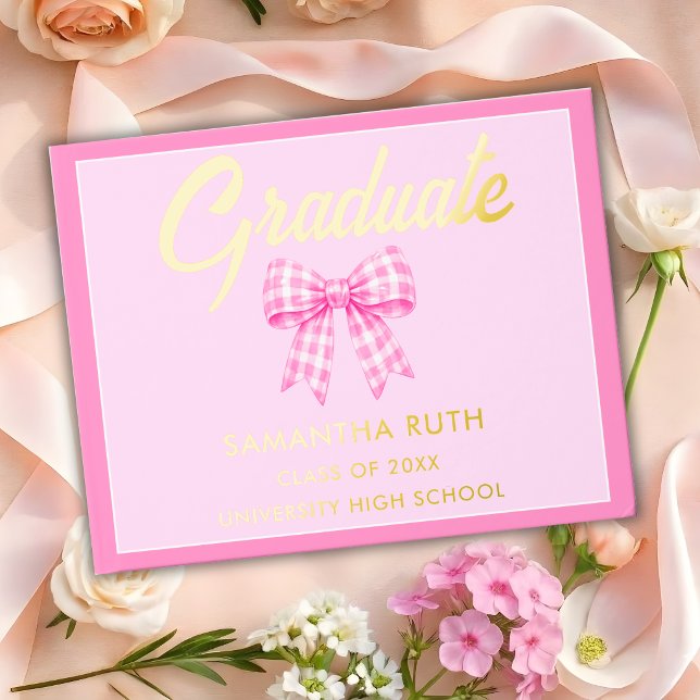 Rosa Gingham-Schleife Abschlussfeier Gästebuch (Von Creator hochgeladen)