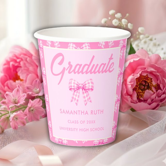 Rosa Gingham-Schleife Abschlussfeier Pappbecher (Von Creator hochgeladen)