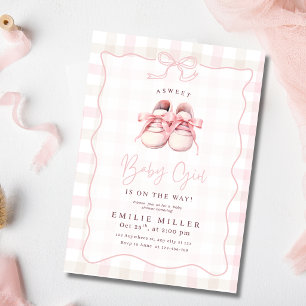 Rosa Gingham-Schleife Baby Girl Shower Baby Sneake Einladung