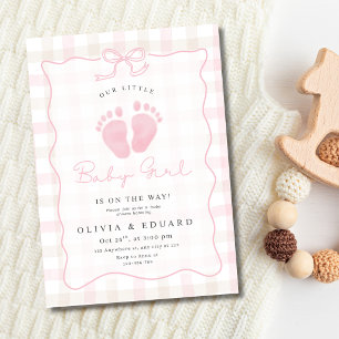 Rosa Gingham-Schleife Baby Mädchen Spritzparty Bab Einladung