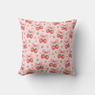Rosa Gingham-Schleife Erdbeer-Blumenmuster Kissen