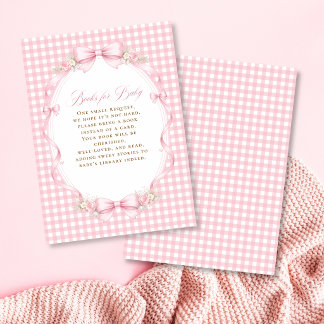 Rosa Gingham-Schleife Florale Bücher für Baby Begleitkarte