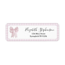 Rosa Gingham-Schleife Mädchen-Rücksendeadresse