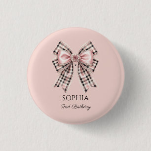 Rosa Gingham-Schleife personalisierter Name und Al Button