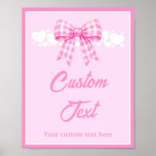 Rosa Gingham-Schleifen-Babyparty-Tischschild nach  Poster