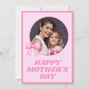 Rosa Gingham-Schleifen-Foto-Muttertags-Karte