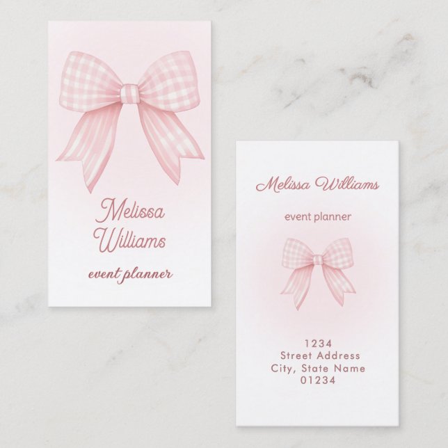 rosa Gingham-Schleifen-Logo  Visitenkarte (Vorne/Hinten)