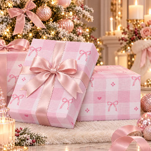 Rosa Gingham-Schleifen nahtloses Muster Süß femi Geschenkpapier