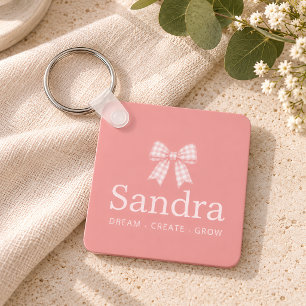 Rosa Gingham-Schleifen-Name-Zitat im Prepper-Stil Schlüsselanhänger