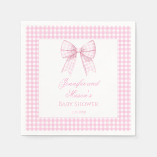 Rosa Gingham-Schleifenband Baby Mädchen Shower Serviette