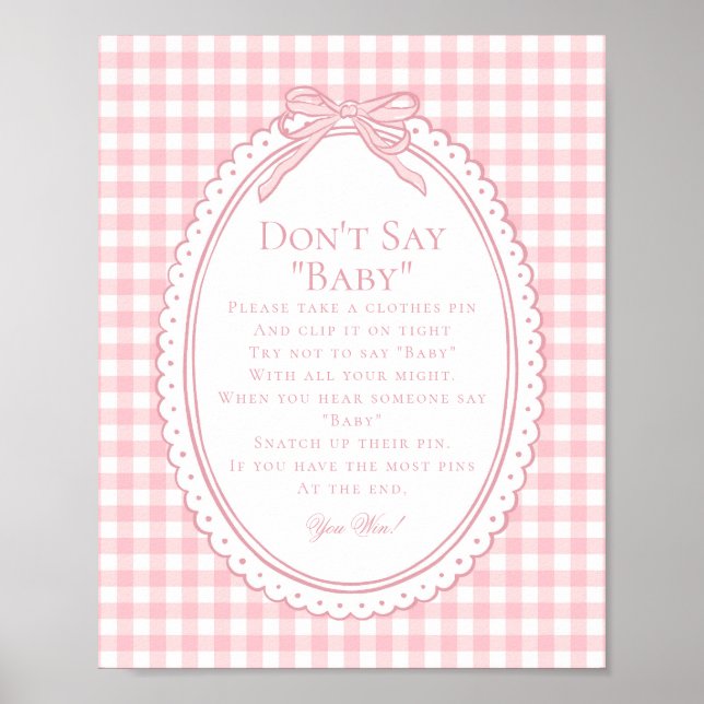 Rosa Gingham-Schmachtlappen-Schleife Sag nicht Bab Poster (Vorne)