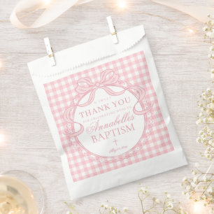 Rosa Gingham-Schmachtlappen-Schleife-Tauf-Dessert Geschenktütchen