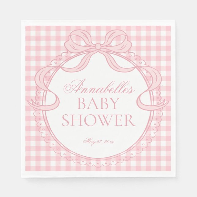 Rosa Gingham-Schmachtlappen-Schleifen-Baby-Shower- Serviette (Vorderseite)