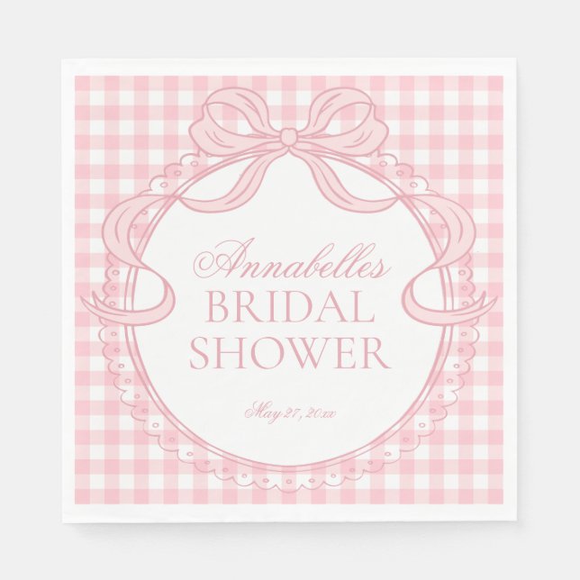 Rosa Gingham-Schmachtlappen-Schleifen-Bridal-Showe Serviette (Vorderseite)