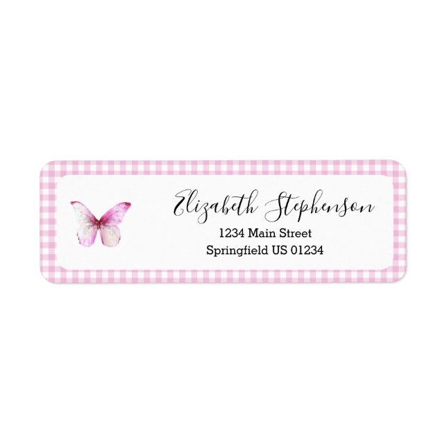 Rosa Gingham-Schmetterling-Rücksendeadresse (Vorne)