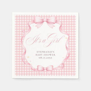 Rosa Gingham-Schmetterlings-Schleife - It's a Girl Serviette