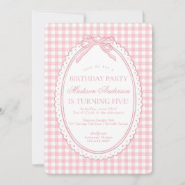 Rosa Gingham-Schmetterlings-Schleifen-Geburtstagsf Einladung