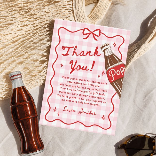 Rosa Gingham Sie ist bereit zu knallen Baby Shower Dankeskarte (Von Creator hochgeladen)