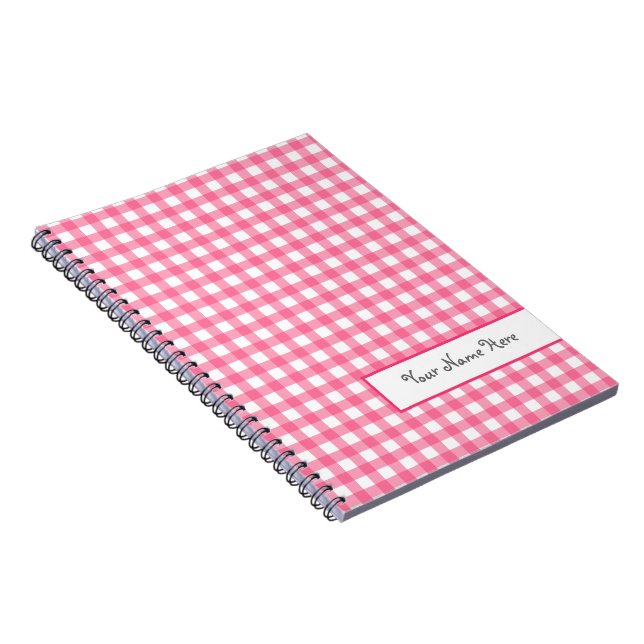Rosa Gingham-Spirale-personalisiertes Notizbuch Notizblock (Rechte Seite)